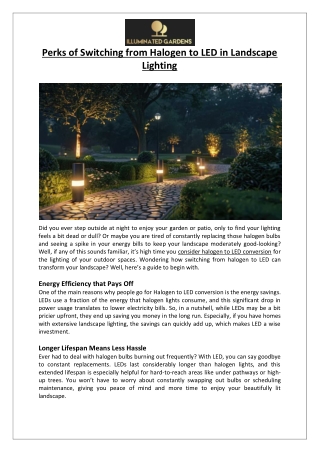Illuminated Gardens - Perks of Switching from Halogen to LED in Landscape Lighting