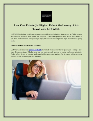 Low Cost Private Jet Flights: Unlock the Luxury of Air Travel with LUXWING