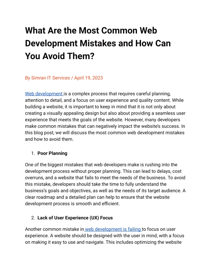 what are the most common web development mistakes