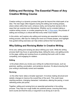Editing and Revising: A Crucial Step in Every Creative Writing Journey