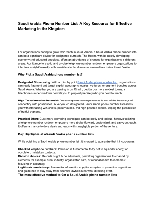Saudi Arabia Phone Number List_ A Key Resource for Effective Marketing in the Kingdom