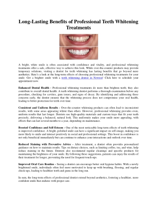 Long-Lasting Benefits of Professional Teeth Whitening Treatments