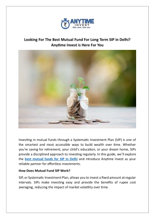 Looking For The Best Mutual Fund For Long Term SIP in Delhi