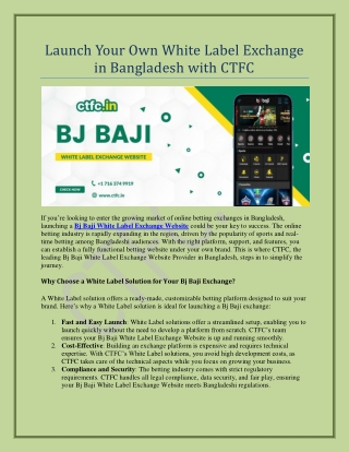 Launch Your Own White Label Exchange Website in Bangladesh with CTFC