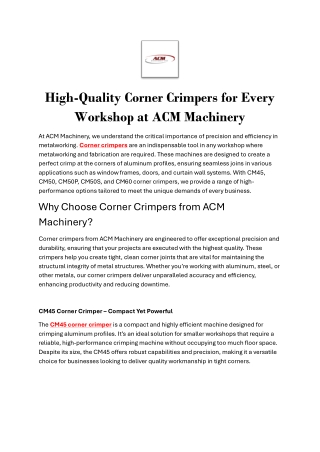 High-Quality Corner Crimpers for Every Workshop at ACM Machinery