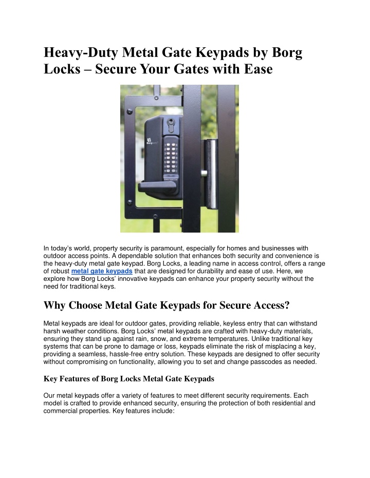 heavy duty metal gate keypads by borg locks