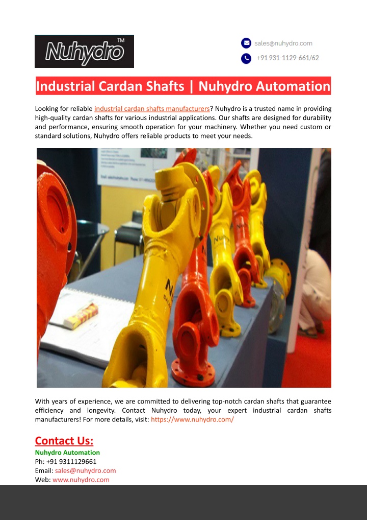 industrial cardan shafts nuhydro automation