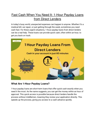 1-Hour Payday Loans from Direct Lenders