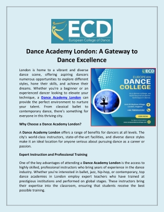 Dance Academy London: A Gateway to Dance Excellence