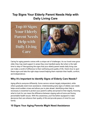 Top Signs Your Elderly Parent Needs Help with Daily Living Care