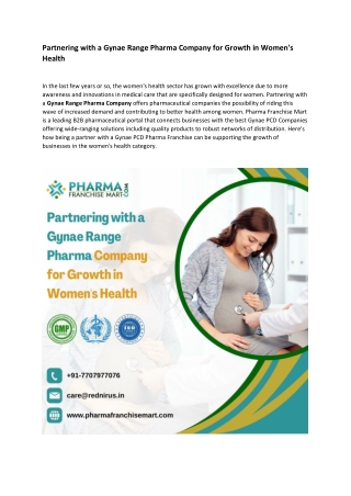 Partnering with a Gynae Range Pharma Company for Growth in Women