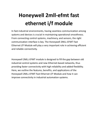 honeywell 2mll efmt fast ethernet i f module