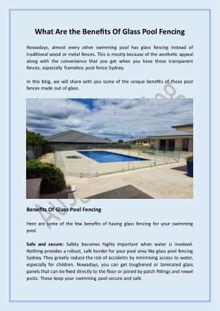 What Are the Benefits Of Glass Pool Fencing