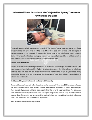 Understand These Facts about Men’s Injectables Sydney Treatments for Wrinkles an