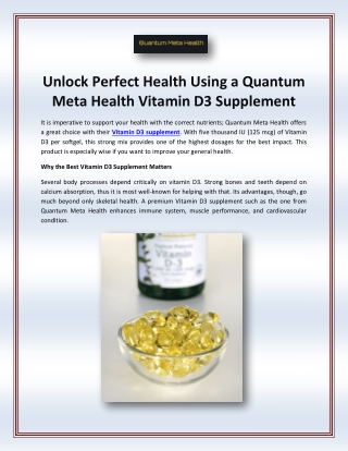 Unlock Perfect Health Using a Quantum Meta Health Vitamin D3 Supplement