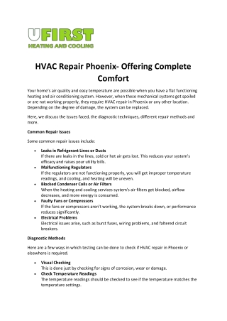 HVAC Repair Phoenix- Offering Complete Comfort