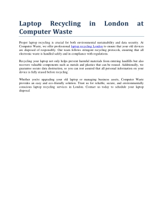 Laptop Recycling in London at Computer Waste