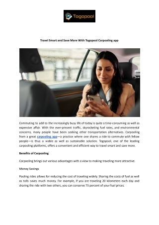 Travel Smart and Save More With Togopool Carpooling app