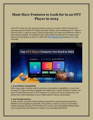 Must-Have Features to Look for in an OTT Player in 2024