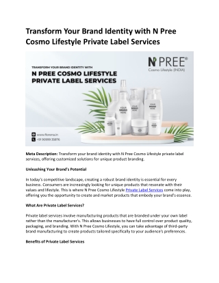 Transform Your Brand Identity with N Pree Cosmo Lifestyle's Private Label Services