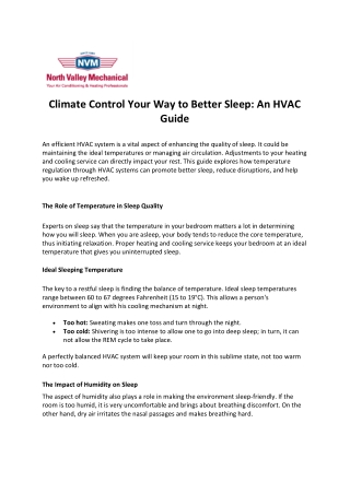 Climate Control Your Way to Better Sleep An HVAC Guide