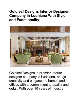 Goldleaf Designs Interior Designer Company In Ludhiana With Style and Functional