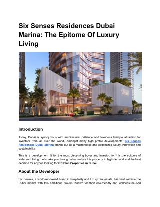 Six Senses Residences Dubai Marina: The Epitome Of Luxury Living