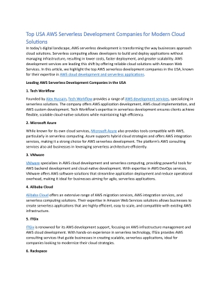 Top USA AWS Serverless Development Companies for Modern Cloud Solutions