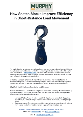 How Snatch Blocks Improve Efficiency in Short-Distance Load Movement