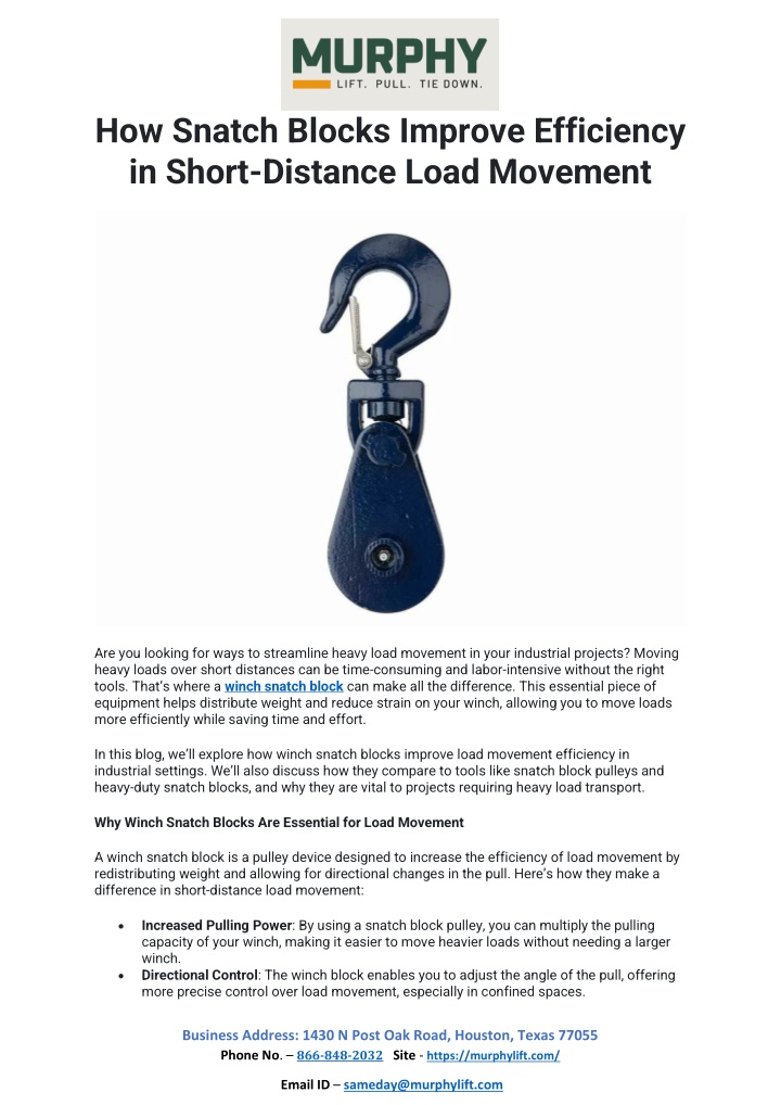 how snatch blocks improve efficiency in short