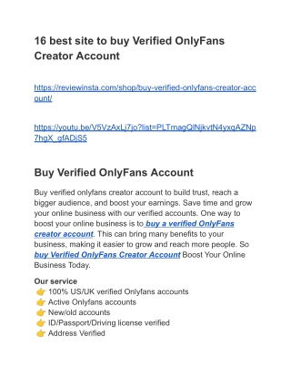 16 best site to buy Verified OnlyFans Creator Account