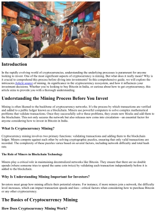 Understanding the Mining Process Before You Invest