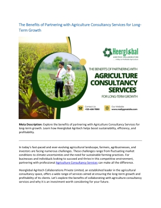 The Benefits of Partnering with Agriculture Consultancy Services for Long Term Growth