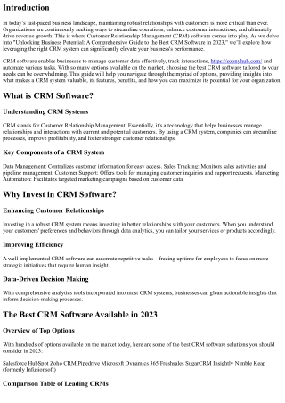 Unlocking Business Potential: A Comprehensive Guide to the Best CRM Software in