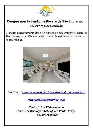 Compre apartamento na Riviera de São Lourenço  Rivieramaster.com.br