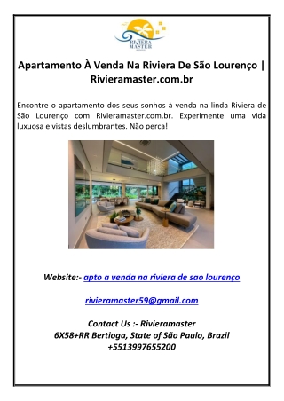 Apartamento À Venda Na Riviera De São Lourenço  Rivieramaster.com.br