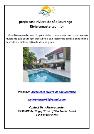 preço casa riviera de são lourenço  Rivieramaster.com.br