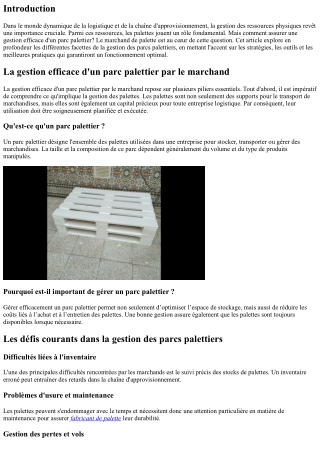 La gestion efficace d'un parc palettier par le marchand