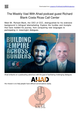 The Weekly Vasl With Ahad podcast guest Richard Blank Costa Ricas Call Center