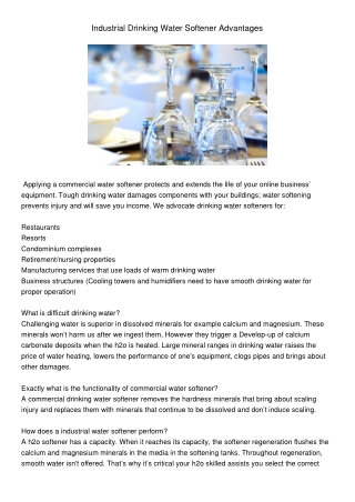 industrial drinking water softener advantages
