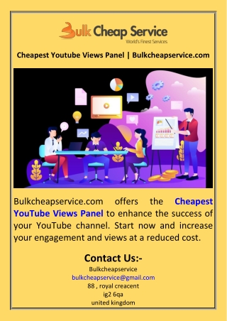 Cheapest Youtube Views Panel  Bulkcheapservice.com