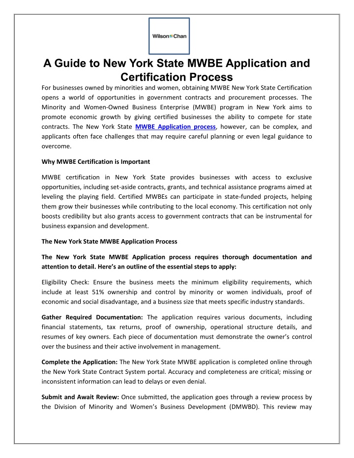 a guide to new york state mwbe application