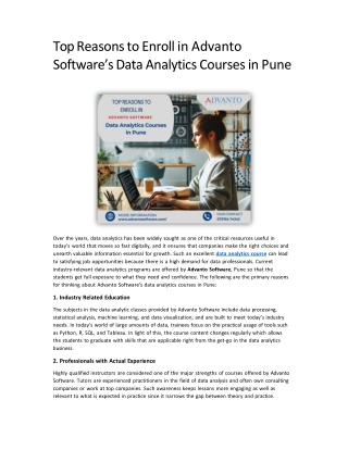 Top Reasons to Enroll in Advanto Software’s Data Analytics Courses in Pune