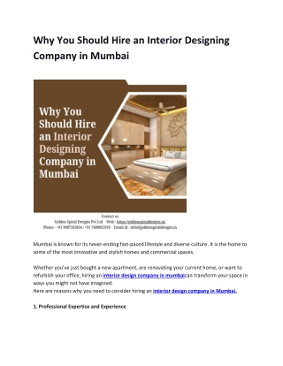 Why You Should Hire an Interior Designing Company in Mumbai