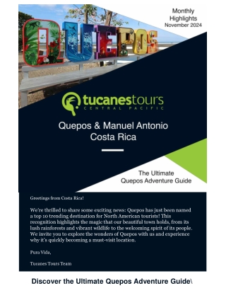 Tucanes Tours Newsletter November 2024 Quepos