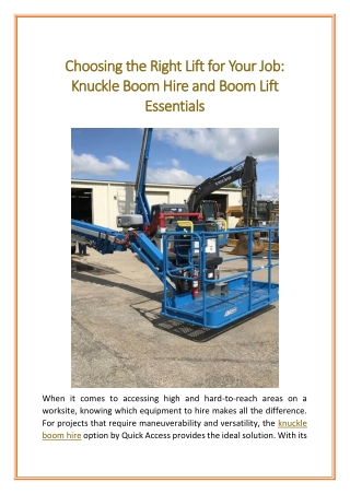 Choosing the Right Lift for Your Job Knuckle Boom Hire and Boom Lift Essentials