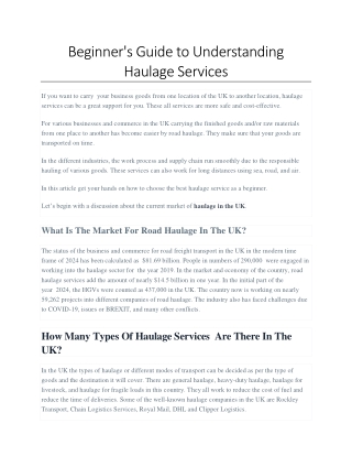 Beginner's Guide to Understanding Haulage Services