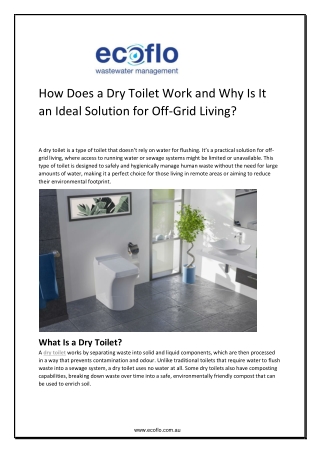 how does a dry toilet work and why is it an ideal
