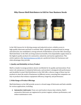 Why Choose Shell Distributors in UAE for Your Business Needs