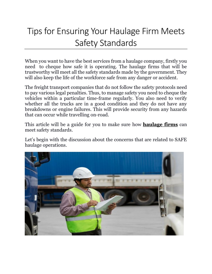 tips for ensuring your haulage firm meets safety